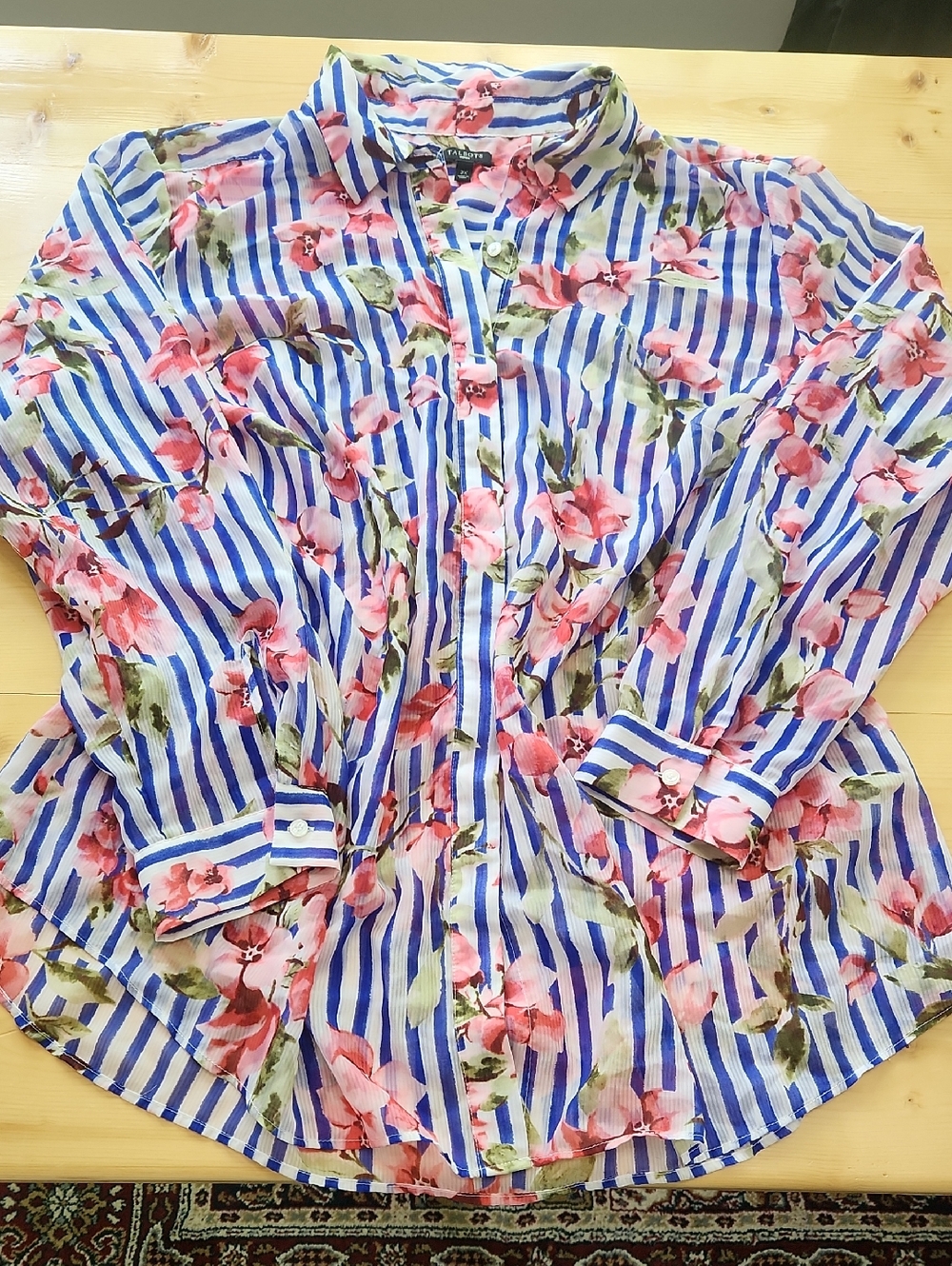 Talbots Striped Floral Long Sleeve Button Down Chiffon Blouse Size 2X - Picture 8 of 12
